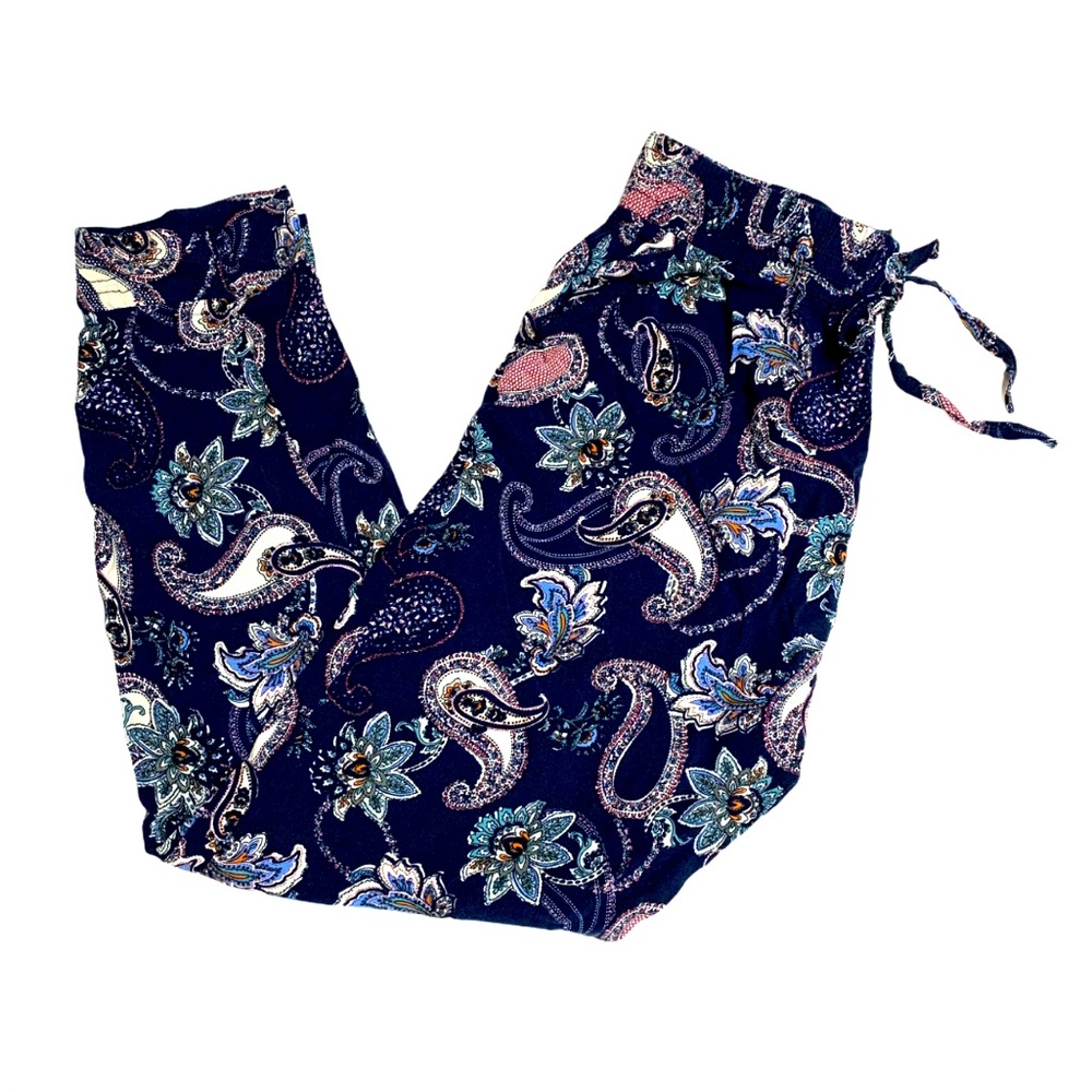 Boho Gypsy High Rise Paper Bag Waist Navy Pants Spring Lightweight Fall School
